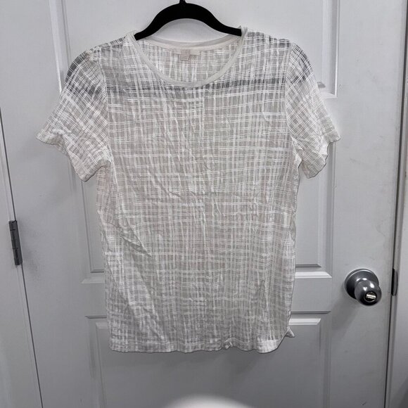 COS Short Sleeve Sheer Blouse Grid Pattern white Size Small - Picture 1 of 3